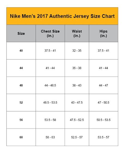 nike authentic jersey size chart